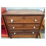 Wooden Three-Drawer Chest with White Pull Knobs