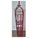 Red Metal Plant Stand With Vine Motif
