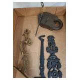 Decorative Metal Hooks and Vintage Iron Padlock
