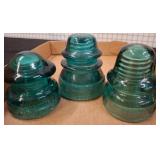 Three Glass Telegraph Insulators, Green Tint