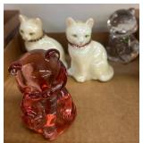 Figurines Including Cats and Bear, Glass and Ceram