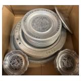 State Seal Pewter Plates and Coasters Set