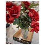Artificial Red Rose Bouquet in Stone-Look Vase