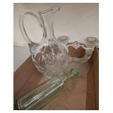 Glass Decanter, Candleholder, and Bottle