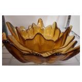 Amber Glass Bowl Set With Layered Design