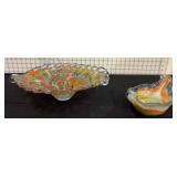Two Multicolor Blown Glass Bowls