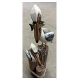 Painted Wood Pelican Sculpture on Dock Posts