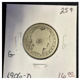 1906-D Barber Quarter in Card Holder