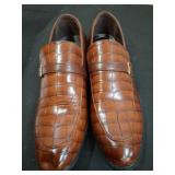 Men's Brown Embossed Leather Loafers with Buckle
