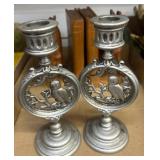 Owl Motif Metal Candlesticks