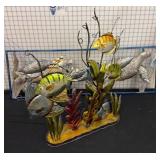 Painted Metal Fish and Turtle Wall Sculptures