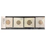 Four V Nickels (1902, 1907, 1910, 1891)