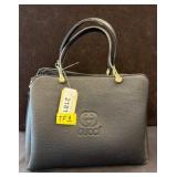 Black Faux Leather Handbag with Top Handles