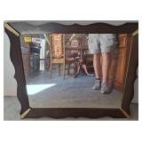 Scalloped Wood-Frame Wall Mirror with Gold Accents