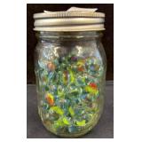 Glass Marbles in Lidded Mason Jar
