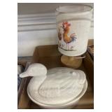 White Ceramic Duck Dish and Rooster Table Lamp