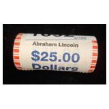 Roll of $25 Abraham Lincoln Coins