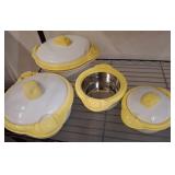 Yellow and White Lidded Serving Dishes