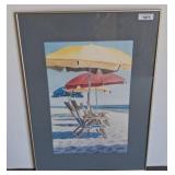 Framed Beach Scene Watercolor by Sara Yoder w7