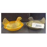 Two Glass Hen-on-Nest Trinket Dishes