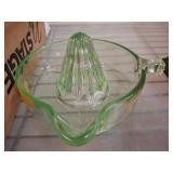 Green Glass Citrus Juicer with Handle and Spout