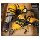 Two Yellow DeWalt Corded Power Drills
