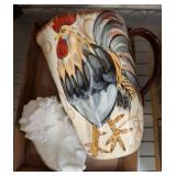 Rooster Pitcher and Ceramic Chicken Figurine