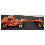 Red Tin Toy Truck with Trailer Attachment