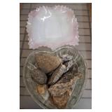 Heart-Shaped Glass Dish with Decorative Stones