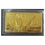 Gold-Toned Collectible Bar with Trump Design