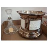 Silver-Plate Vessel and Glass Candlestick Holder