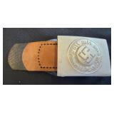 WWII-Era German Belt Buckle with Leather Tab