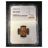 1952-D Lincoln Cent MS66 RD by NGC