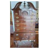 Drexel Mahogany Highboy Chest with Brass Pulls