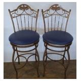 Metal Swivel Bar Stools with Blue Cushion Seats