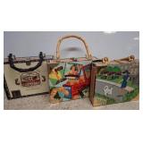 Three Decorative Handbags with Painted Exteriors
