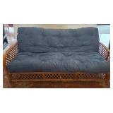 Rattan Sofa Frame with Blue Tufted Cushion