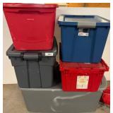 Stack of Plastic Storage Totes, Various Colors