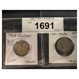 Two Canadian Coins, 80% Silver, 1963 & 1760