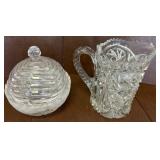 Pressed Glass Pitcher and Lidded Dish Set