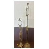 Brass Table and Floor Lamps with Shades