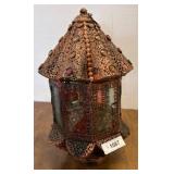 Metal Hanging Lantern with Colored Glass Panels
