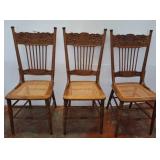 Carved Wood Chairs with Caned Seats