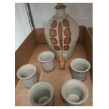 Stoneware Jug With Tap and Matching Cups