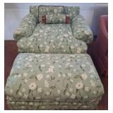 Floral Upholstered Armchair and Ottoman
