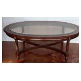Oval Glass-Top Coffee Table with Wood Frame