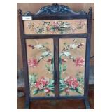 Wooden Fire Screen with Floral and Bird Panels