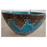 Turquoise and Brown Glazed Ceramic Bowl