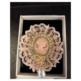Cameo-Style Brooch With Lace and Faux Pearl Drop