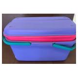 Plastic Bin with Assorted Craft and Sewing Materia